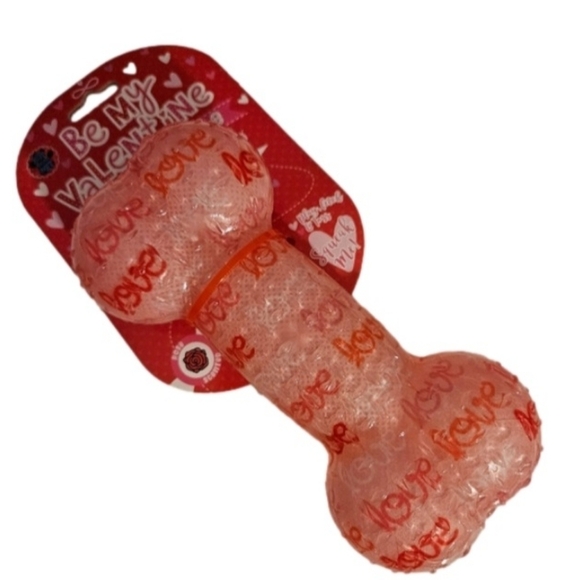 Pink Valentine’s Day Squeaky Dog Bone Toy Rose Scented & Textured Europan Home - Picture 6 of 16